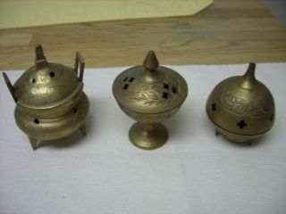 3 Asian Inspired Incense Burners/brass/footed Pot/graduated Sizes/detail photo