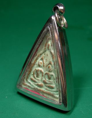 Old Ancient Triangle Twins Buddha Lp Boon With Naga Eyes Gem Amulet Pendant photo