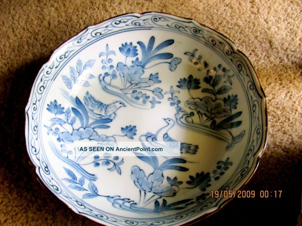 Large Japanese Blue Print Porcelain Seto Bowl Bowls photo
