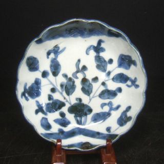 F259: Real Japanese Old Imari Blue - And - White Namasu Plate With Shepherd ' S Purse photo