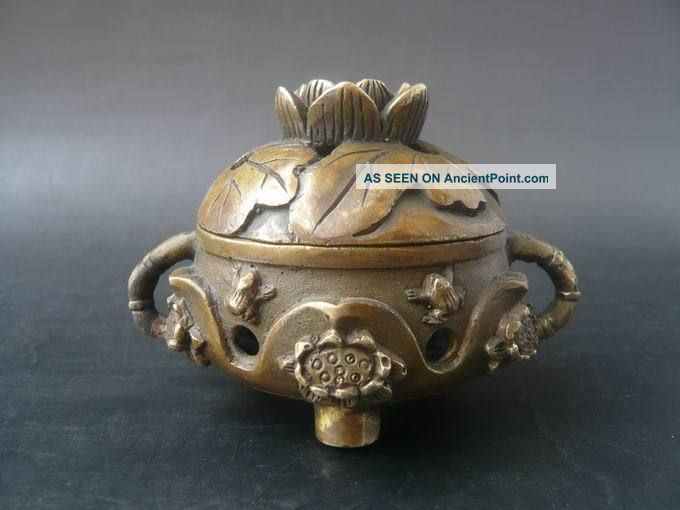 Tibet Brass Carved Hollowed - Out Lotus Flower Incense Burner Censer Pl687 Incense Burners photo