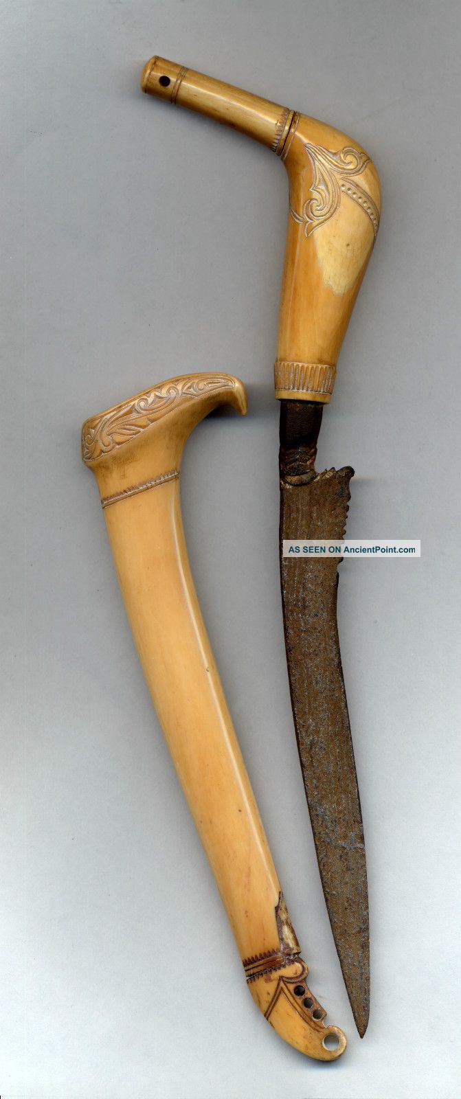 Old Antique Indonesian 10in Rencong Bone Carved Knife Sword Kris Barong Javanese Other photo