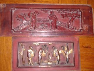 Two Large Antique Hand Carved And Painted Chinese Wall Relief/plaque. photo