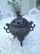 Antique Asian Bronze Incense Burner ~ Footed W/ Lid ~foo Fu Dog~chinese? Old Incense Burners photo 6