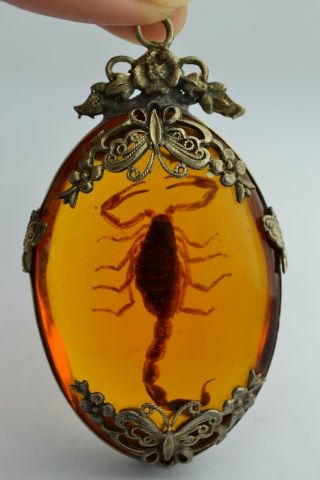 Asian Old Collectibles Decorated Wonderful Handwork Amber Scorpion Pendant Aaaaa photo