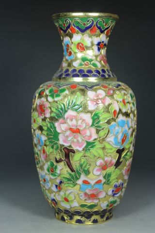Chinese Handwork Painting Flower Old Cloisonne Vase photo