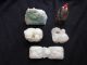 Antique Chinese Carved Celadon Nephrite Scholars Jade Qilin Foo Dog Group 19th C Snuff Bottles photo 10