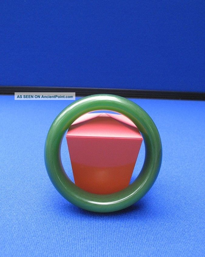 Fine Antique Chinese Carved Emerald Green Jade Bangle Bracelet Bracelets photo