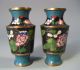 Fine Old Miniature Pair China Chinese Cloisonne Vases Floral Decor 20th C. Boxes photo 1