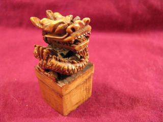 Vintage Antique Wood / Stone Chinese Chop Seal Animal Figure No Res photo