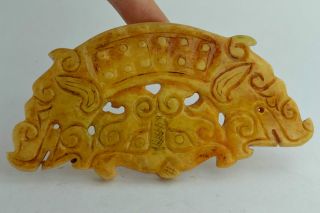 China Rare Collectibles Old Decorated Wonderful Handwork Jade Pig Pendant photo