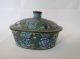 Antique Cloisonne Oval Scholars Box With Lid And Wax Seal Bowls photo 1