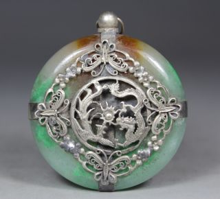 Chinese Handwork Jade Dragon Butterfly Old Pendant photo