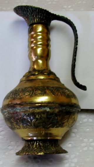 Antique Middle East Jerusalem Brass Pitcher For Wine - Middle Eastern Art photo