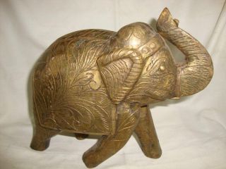 Old Rare Golden Brass Carving Fitted Elephant Statue Figurine photo