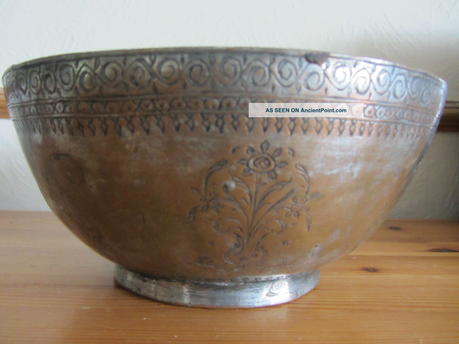 Antique 19th Century Indian Silvered Engraved Bowl India photo