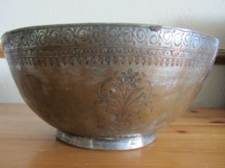 Antique 19th Century Indian Silvered Engraved Bowl photo