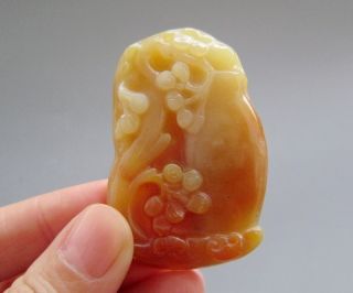 100% Chinese Huanglong Jade Carved Pine Pendant Nr photo