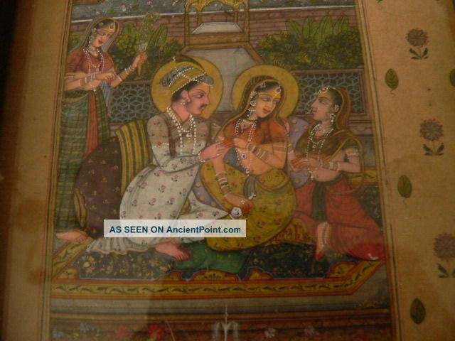 Antique Indian Mughal Miniature Painting India photo