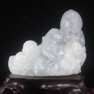Chinese Hetian Jade Statue - Longevity Taoism Deity & Fortune Kid Nr photo