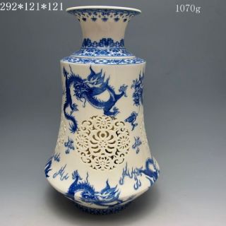 Set 2 Pieces Hollowed Chinese Blue And White Porcelain Big Vase Nr/bg1745 photo
