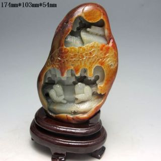 100% Natural Hetian Jade Hand - Carved Statues (with A Certificate) - Man&pine Tree photo