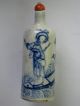 19th Chinese Blue & White Painted Porcelain Snuff Bottle Women Sampan Signed Snuff Bottles photo 4