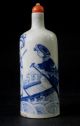 19th Chinese Blue & White Painted Porcelain Snuff Bottle Women Sampan Signed Snuff Bottles photo 6