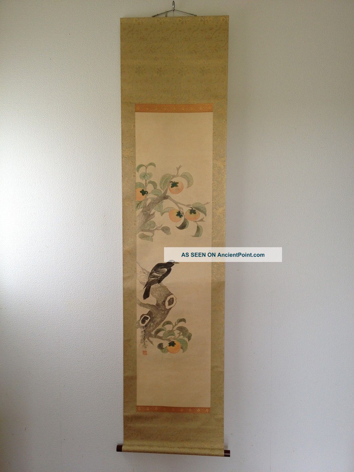 175 ~persimmon & Crows~ Japanese Antique Hanging Scroll Paintings & Scrolls photo