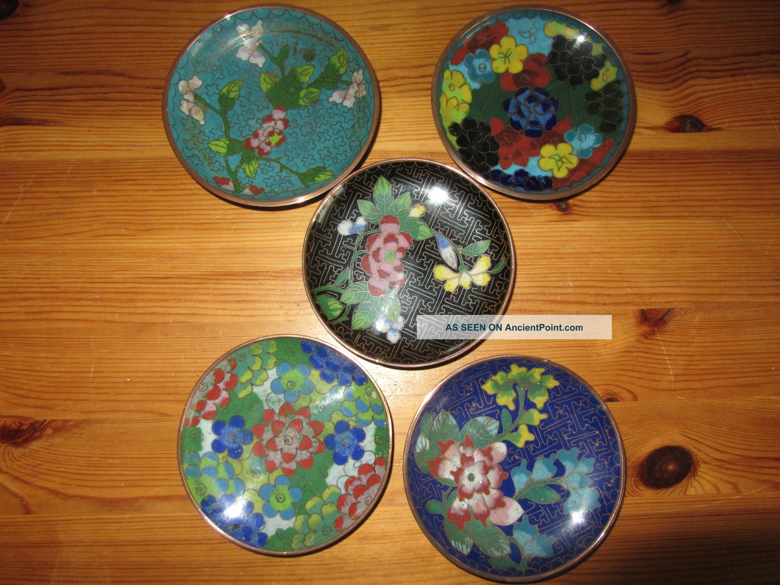 5 Antique Late 19th Century Chinese Cloisonne Dishes Cloisonne photo