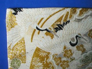 Antique Chinese Textile Tapestry Cranes Peacock Gold And Silver Tone Threads photo
