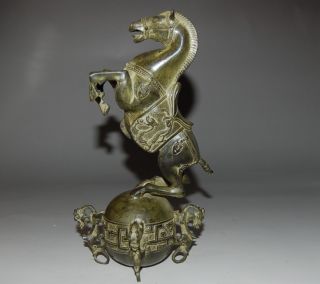 Chinese Bronze Horses Standing On The Ball &with Qing Mark Nr photo