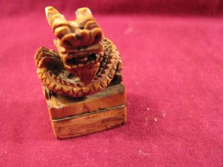 Vintage Antique Wood / Stone Chinese Chop Seal Animal Figure No Res photo