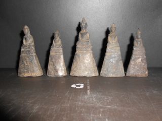 Thai Antique Silver Sheathed Buddhas - 5 Statues photo