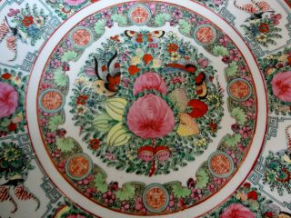 Large Old Chinese Famille Rose Plate With Wood Stand 16 Inches photo