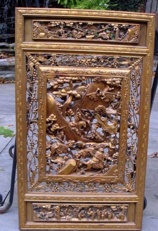 Antique Asian Chinese Carved Wood Frame Warrior Battle Temple Panel photo