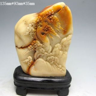 100% Natural Shoushan Stone Hand - Carved Statue - - Old Man&pine Tree Nr/pc1656 photo