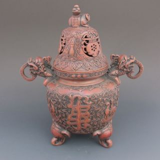 Chinese Bronze Incense Burner & Lid W Elephant & Qianlong Mark Nr photo