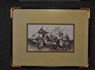 Framed 19th Cent Chinese Watercolor On Rice Paper Depicting A Battle Scene photo
