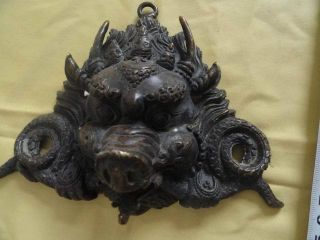 Chinese Bronze Old Pig Nose Beast Mask Powerful Unique Style photo
