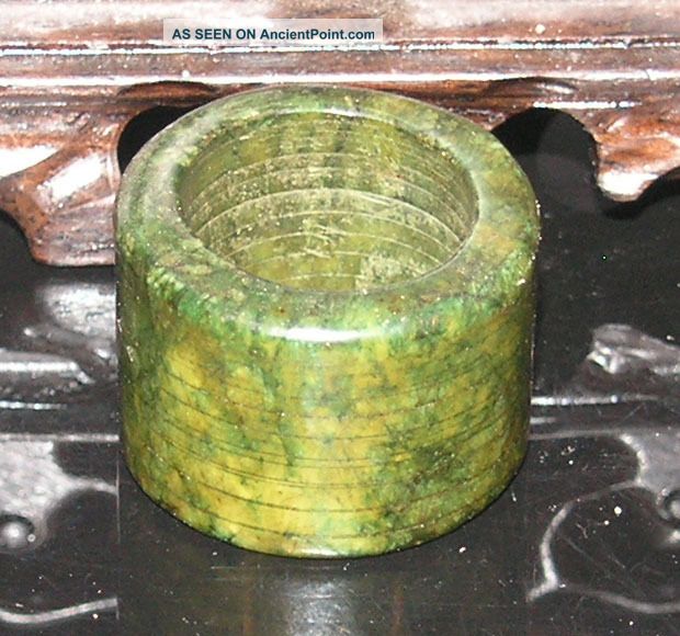 Ancient China Jade Chinese Hetian Deep Green Jade Hand - Carved Ring Other photo