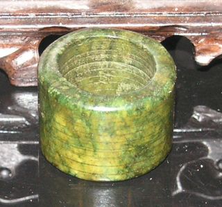 Ancient China Jade Chinese Hetian Deep Green Jade Hand - Carved Ring photo