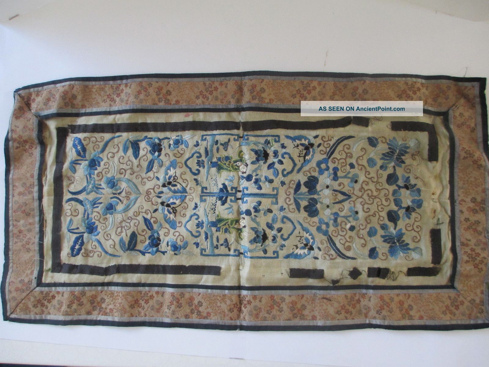 Chinese Antique Embroidered Silk Showing Landscape Of Flowers,  Butterflies Robes & Textiles photo