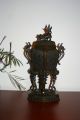 19th Century Antique Oriental Bronze Incense Burner Censer Shishi Fu Foo Dog Incense Burners photo 1