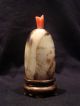 Antique Chinese Carved White Jade & Coral Snuff Bottle Qing Dynasty 1750 - 1850 Snuff Bottles photo 1