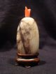 Antique Chinese Carved White Jade & Coral Snuff Bottle Qing Dynasty 1750 - 1850 Snuff Bottles photo 2