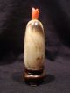 Antique Chinese Carved White Jade & Coral Snuff Bottle Qing Dynasty 1750 - 1850 Snuff Bottles photo 4
