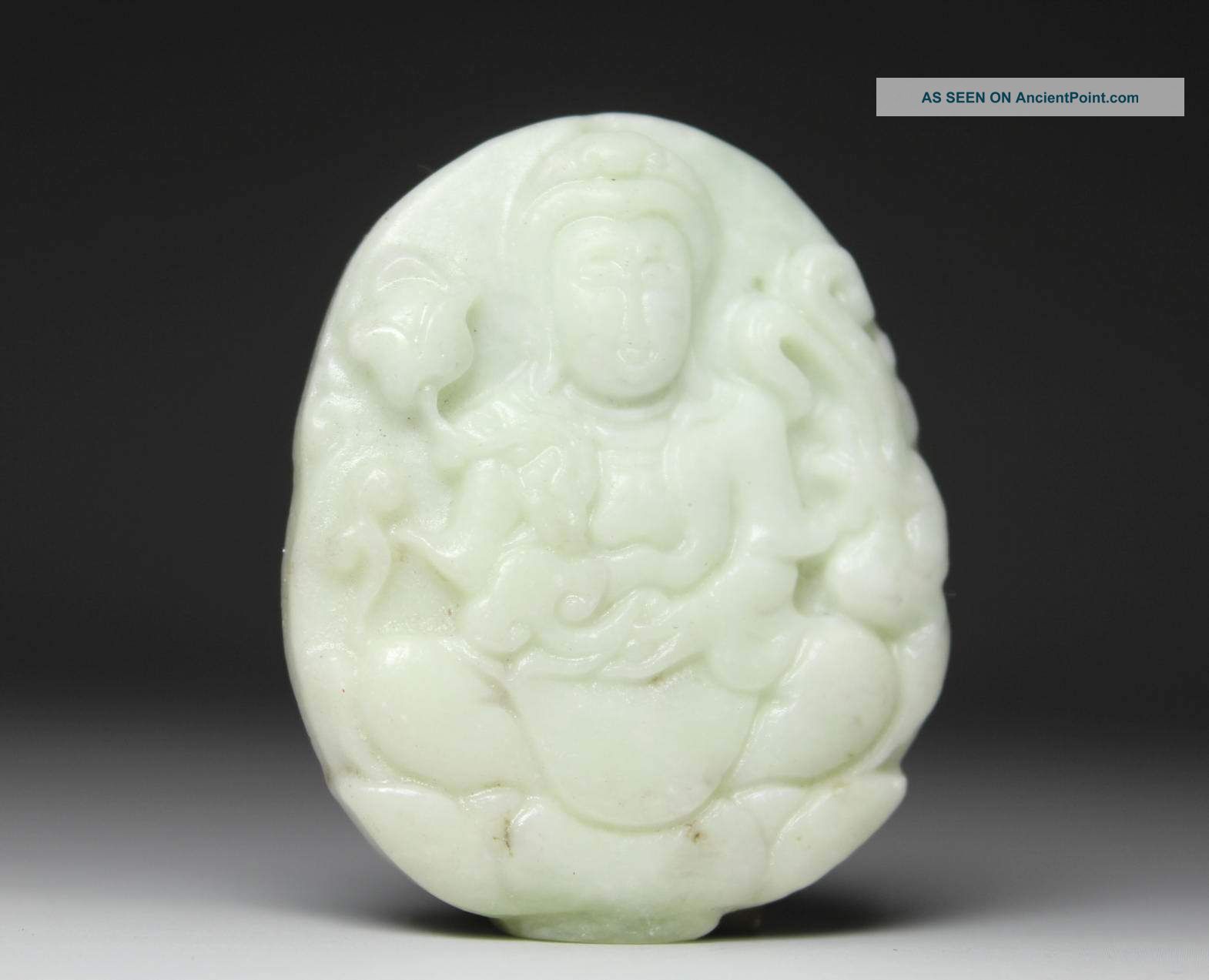 Chinese Old Natural White Jade Handwork Carving Embossment Buddha Pendant Jade/ Hardstone photo