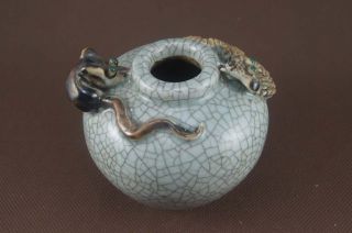 Chinese Porcelain Crack Glaze Pot Snake Mouse Mice Statue Pot photo