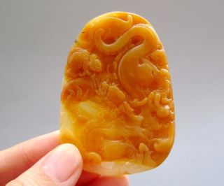 100% Chinese Huanglong Jade Carved Dragon Rat Pendant Nr photo